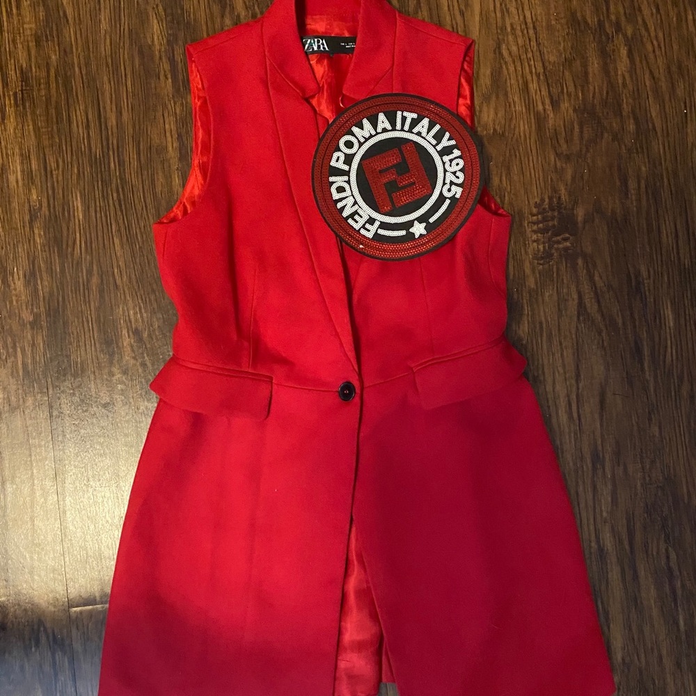 Zara red blazer dress/ Fendi patch